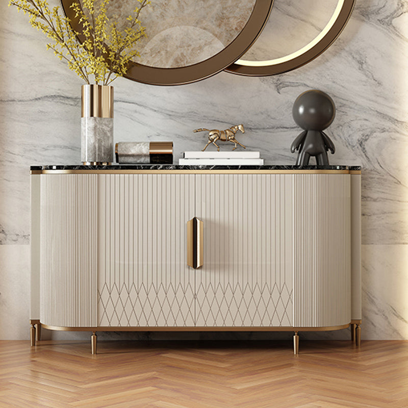 Modern Sideboard Table Faux Marble and Wood Sideboard Cabinet