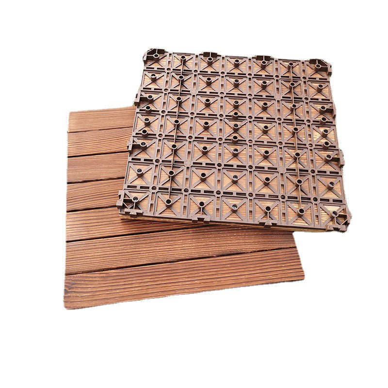 7-Slat Square Wood Patio Tiles Snap Fit Installation Outdoor Flooring Tiles