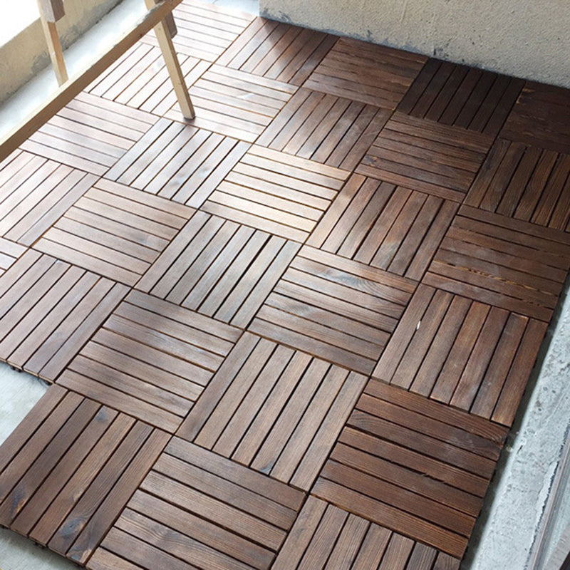 7-Slat Square Wood Patio Tiles Snap Fit Installation Outdoor Flooring Tiles