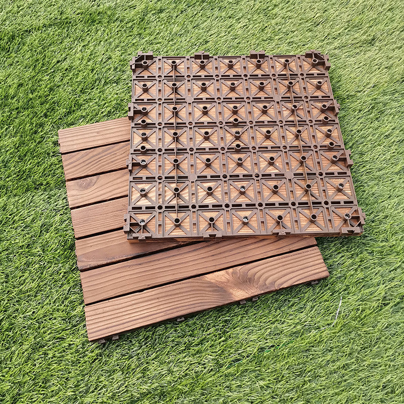 7-Slat Square Wood Floor Tiles Snapping Installation Outdoor Flooring Tiles