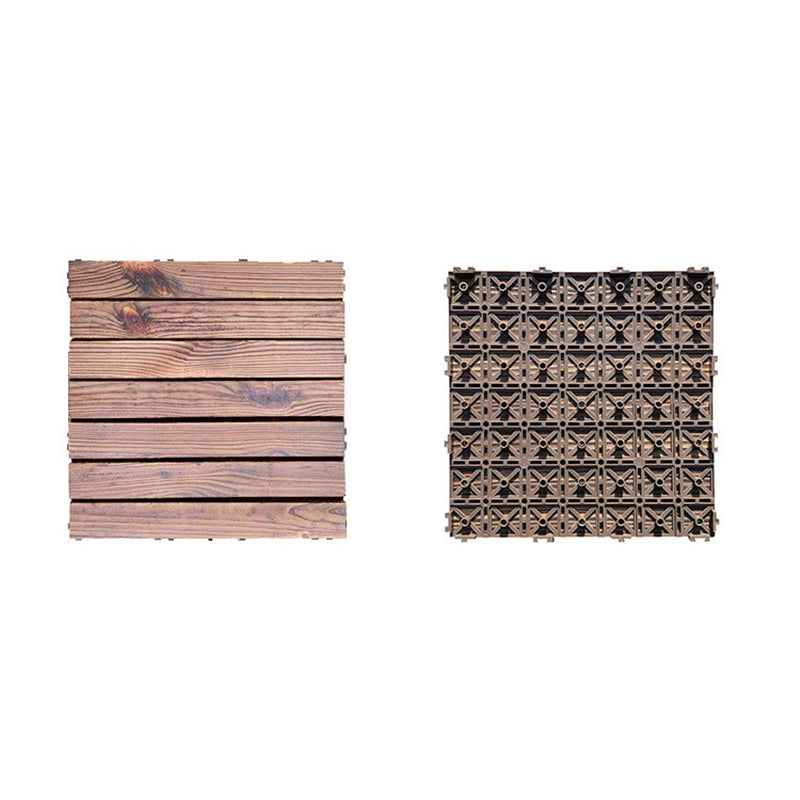 7-Slat Square Wood Floor Tiles Snapping Installation Outdoor Flooring Tiles