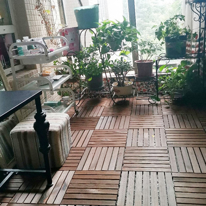 7-Slat Square Wood Floor Tiles Snapping Installation Outdoor Flooring Tiles