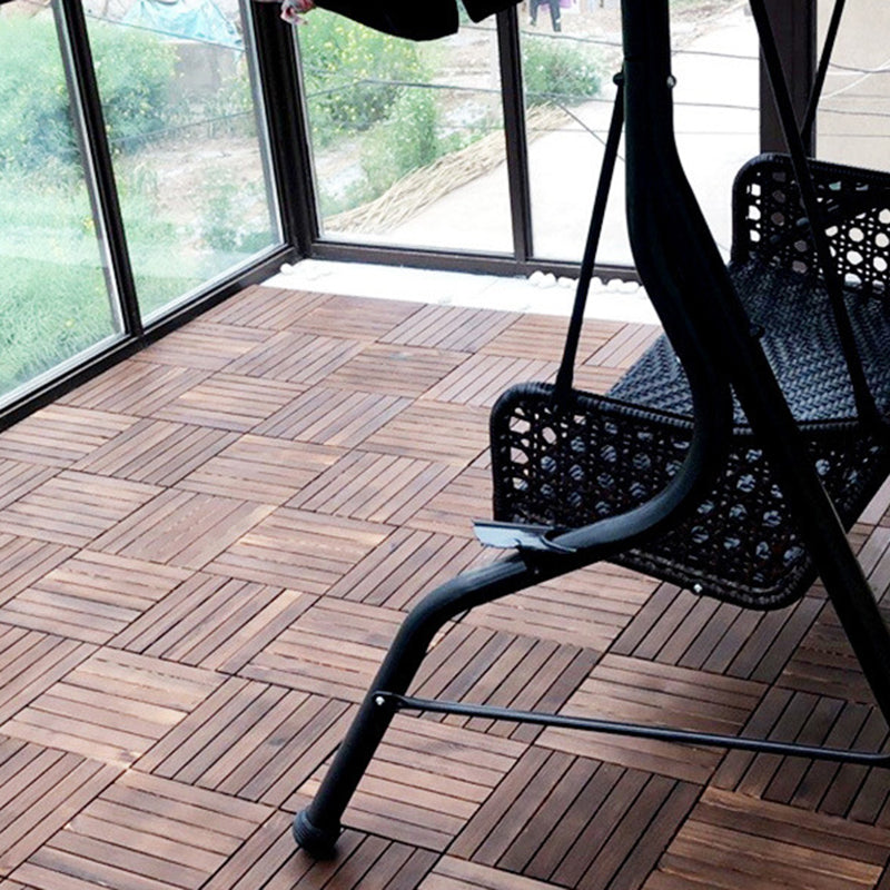 7-Slat Square Wood Floor Tiles Snapping Installation Outdoor Flooring Tiles