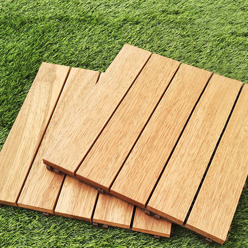 Teak Finish 5-Slat Square Wood Flooring Tile Interlocking Outdoor Flooring Tiles