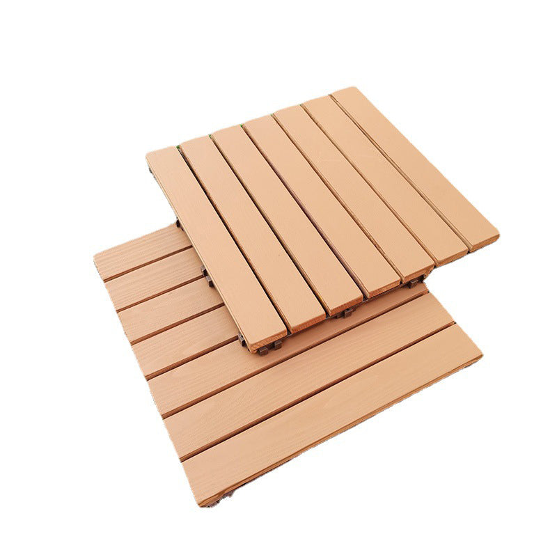 Yellow 6-Slat Square Wood Flooring Tiles Snap Fit Installation Floor Board Tiles