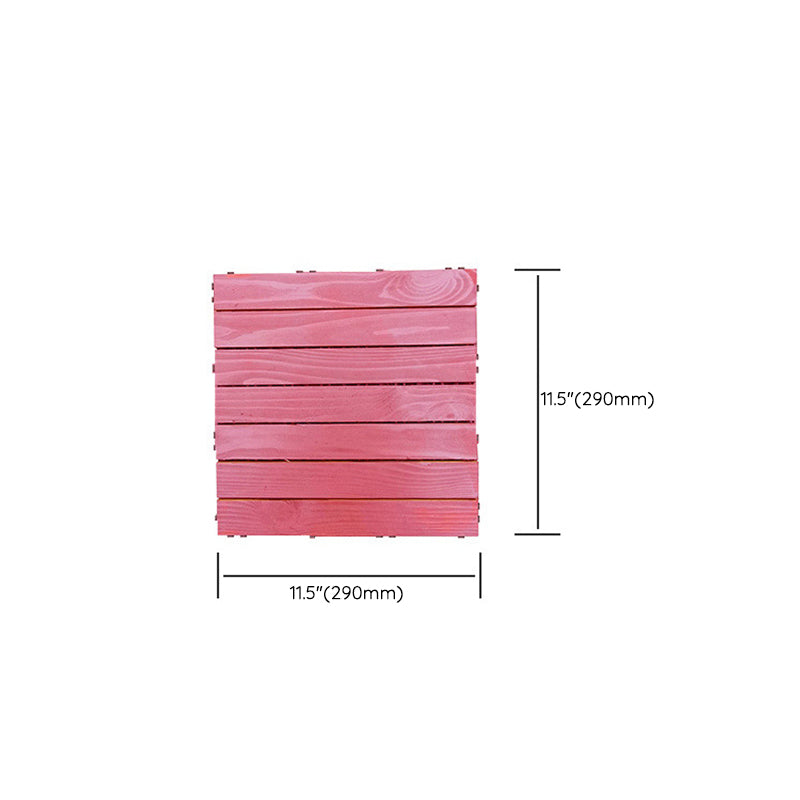 Red 6-Slat Square Wood Patio Tiles Snap Fit Installation Floor Board Tiles