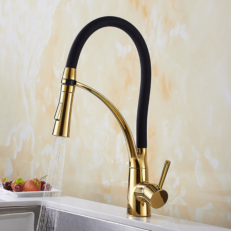 1-Hole Kitchen Faucet Metal Single Handle Kitchen Faucet with Pull Out Sprayer