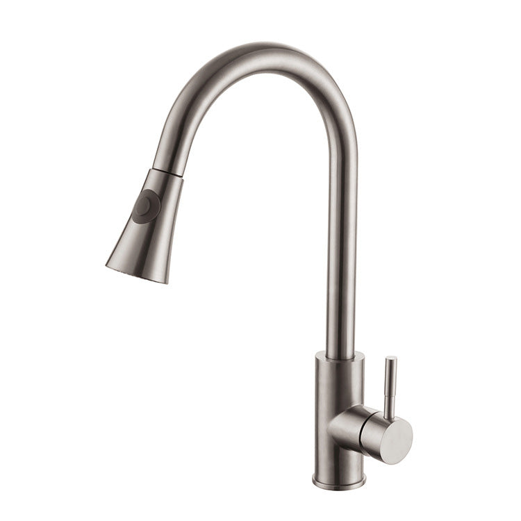 1-Hole Kitchen Faucet Stainless Steel Pull down Sprayer Kitchen Faucet