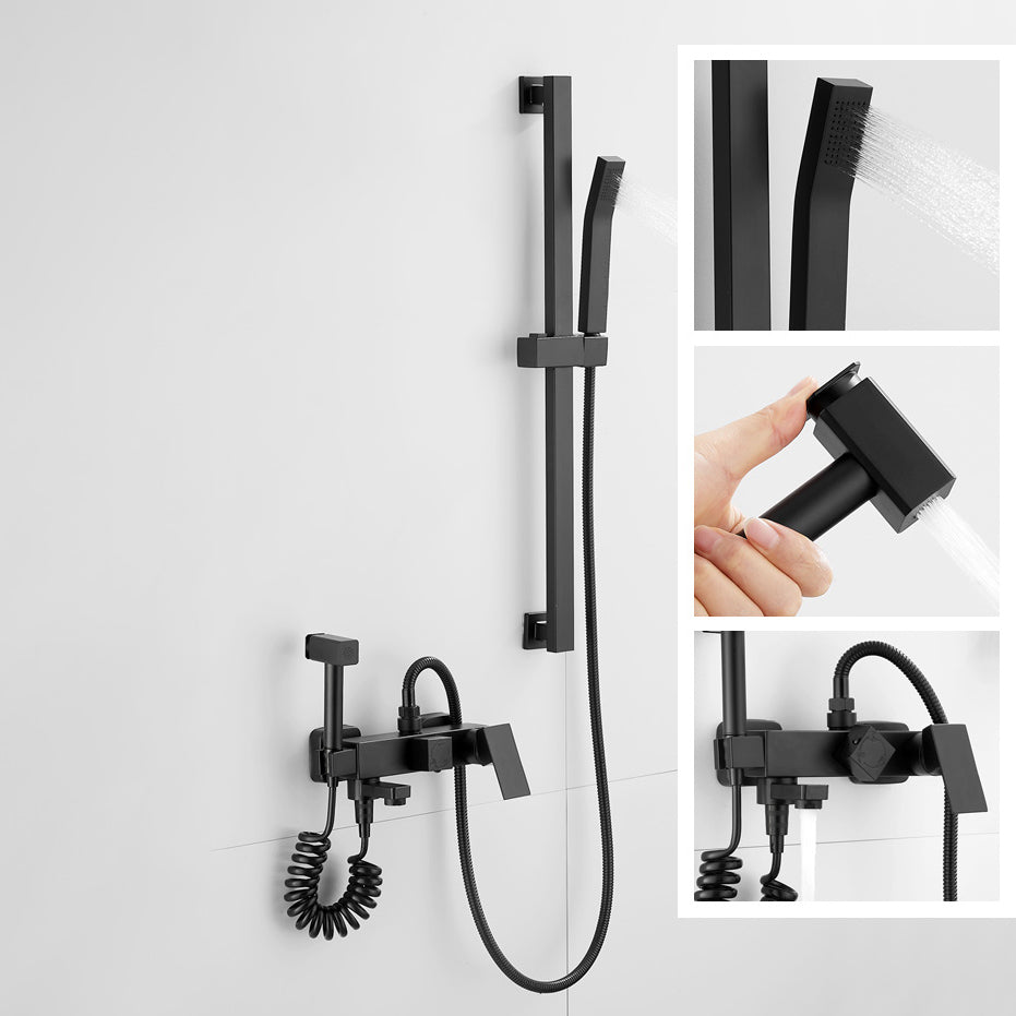 Black Wall Mounted Shower Head Combo Modern Metal Shower System