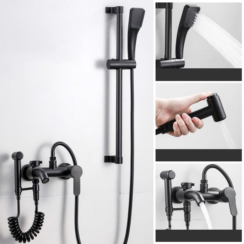 Black Wall Mounted Shower Head Combo Modern Metal Shower System