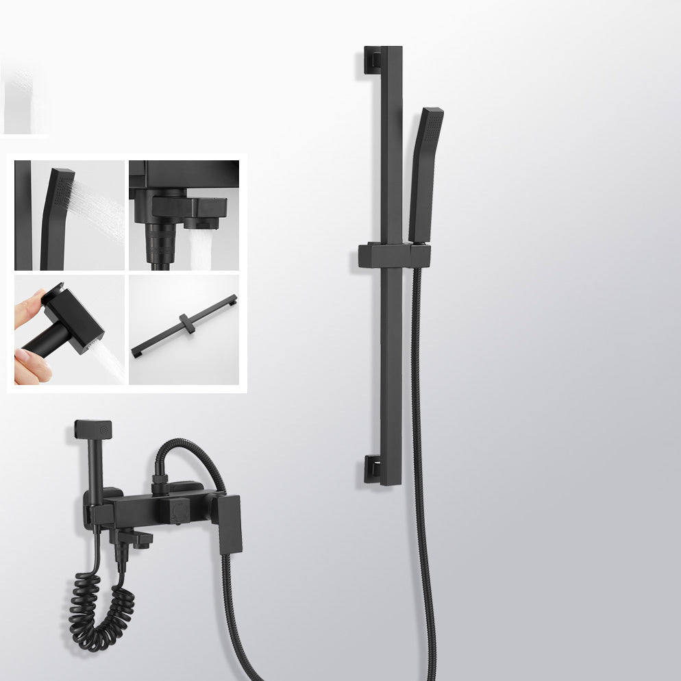 Black Wall Mounted Shower Head Combo Modern Metal Shower System