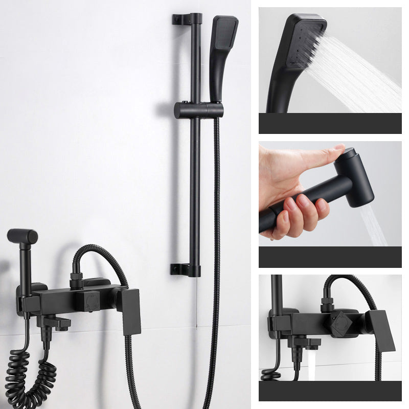 Black Wall Mounted Shower Head Combo Modern Metal Shower System