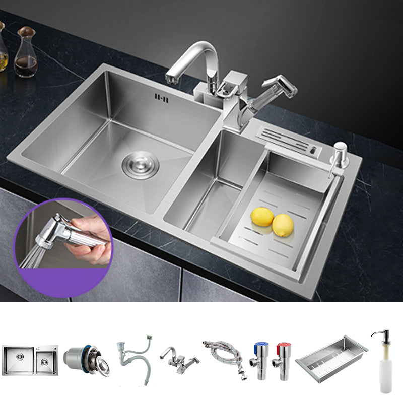 Double Bowl Kitchen Sink Stainless Steel Workstation Sink with Drain Assembly