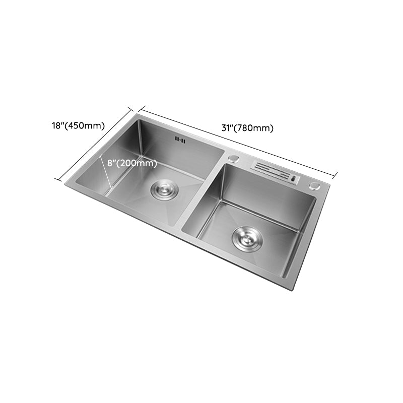 Double Bowl Kitchen Sink Stainless Steel Workstation Sink with Drain Assembly