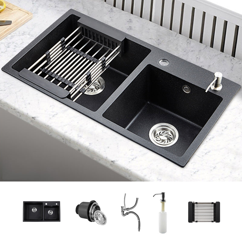 Modern Quartz Kitchen Double Basin Overflow Hole Sink Kitchen Sink in Black