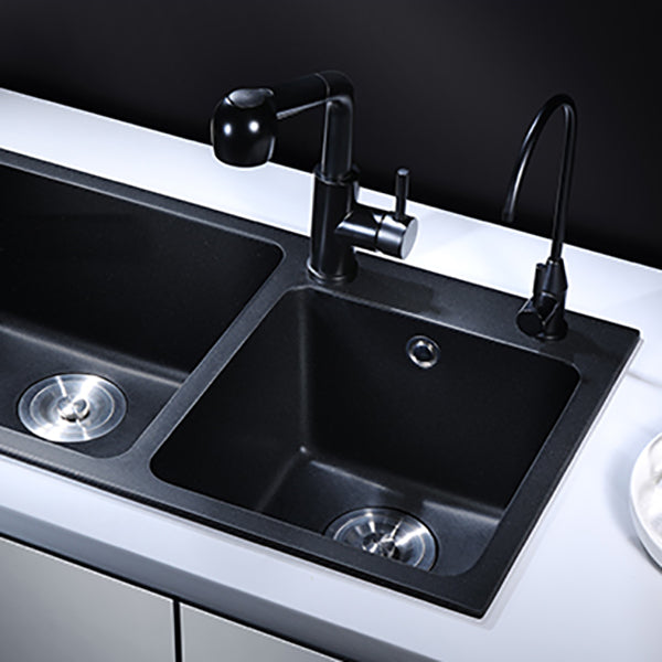 Modern Quartz Kitchen Double Basin Overflow Hole Sink Kitchen Sink in Black