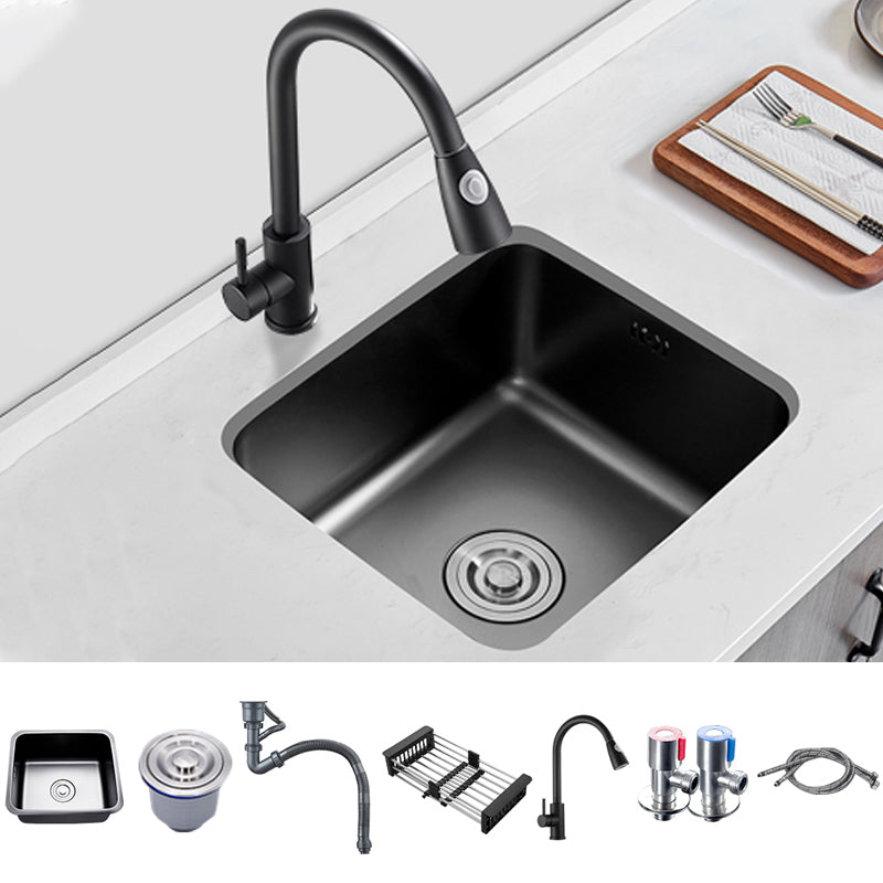 Square Stainless Steel Sink in black with Strainer Drop-In Kitchen Sink