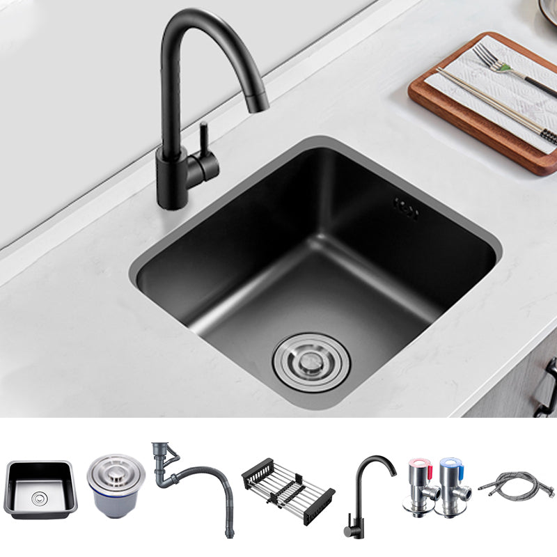 Square Stainless Steel Sink in black with Strainer Drop-In Kitchen Sink