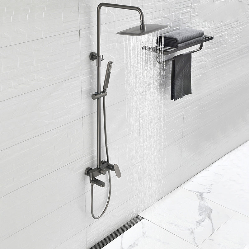 Square Shower System Wall Mount Shower Arm Grey Shower System with Shower Hose