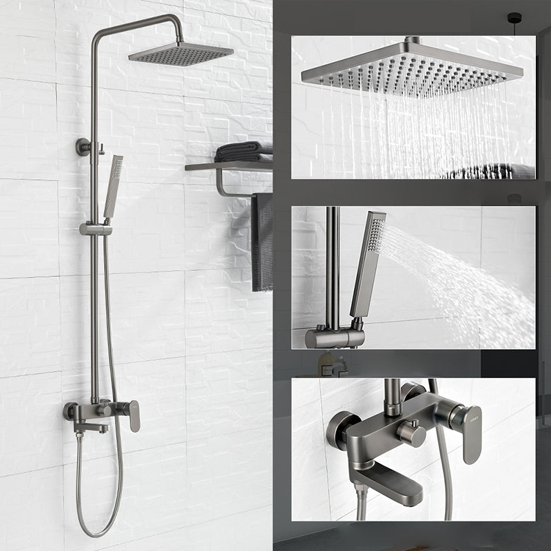 Square Shower System Wall Mount Shower Arm Grey Shower System with Shower Hose