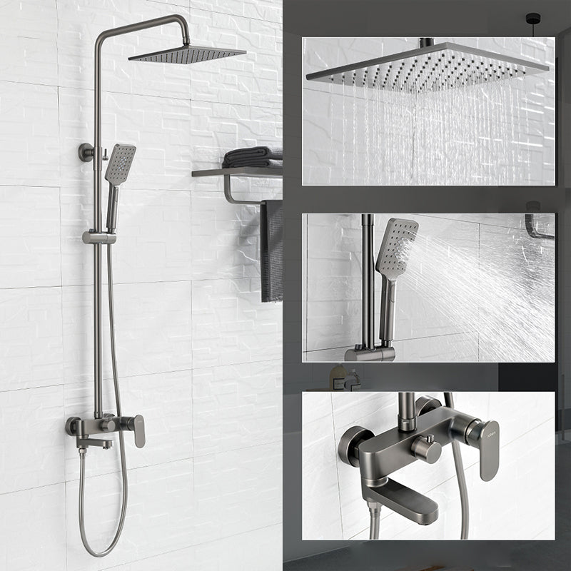 Square Shower System Wall Mount Shower Arm Grey Shower System with Shower Hose