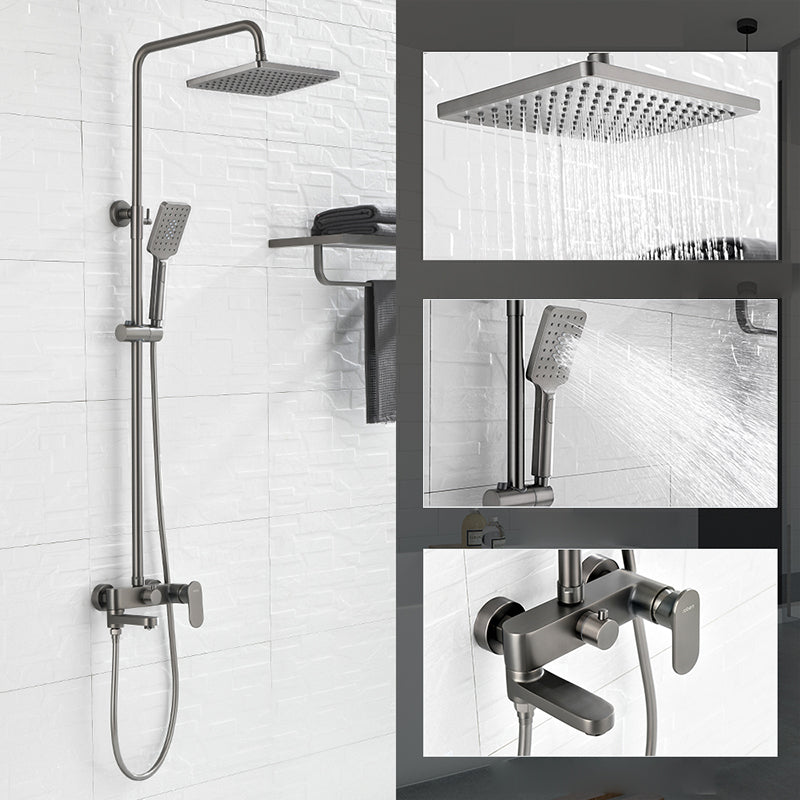 Square Shower System Wall Mount Shower Arm Grey Shower System with Shower Hose