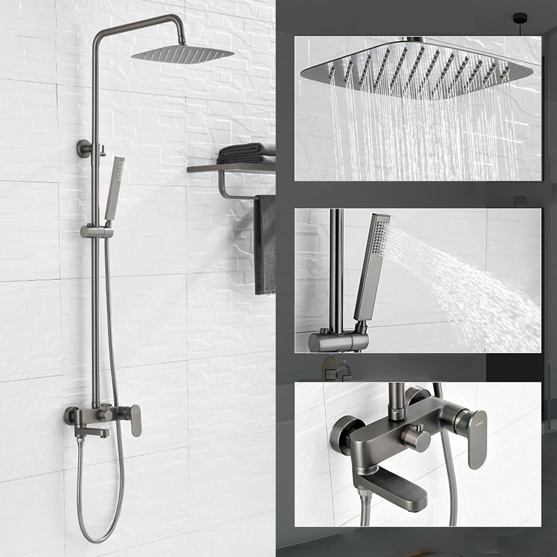 Square Shower System Wall Mount Shower Arm Grey Shower System with Shower Hose