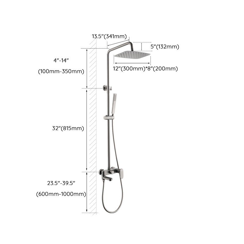 Square Shower System Wall Mount Shower Arm Grey Shower System with Shower Hose