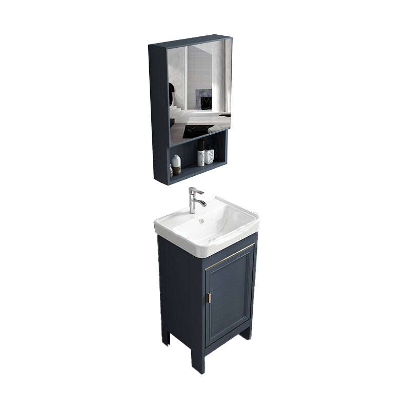 Blue Vanity Freestanding Rectangular Single Sink Mirror Metal Frame Vanity with 2 Doors