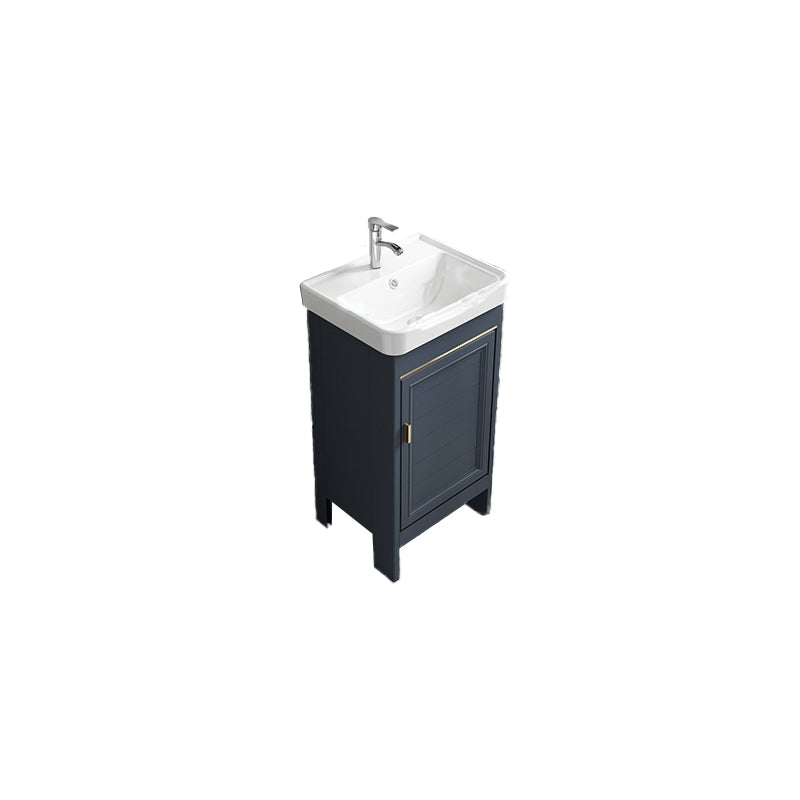 Blue Vanity Freestanding Rectangular Single Sink Mirror Metal Frame Vanity with 2 Doors