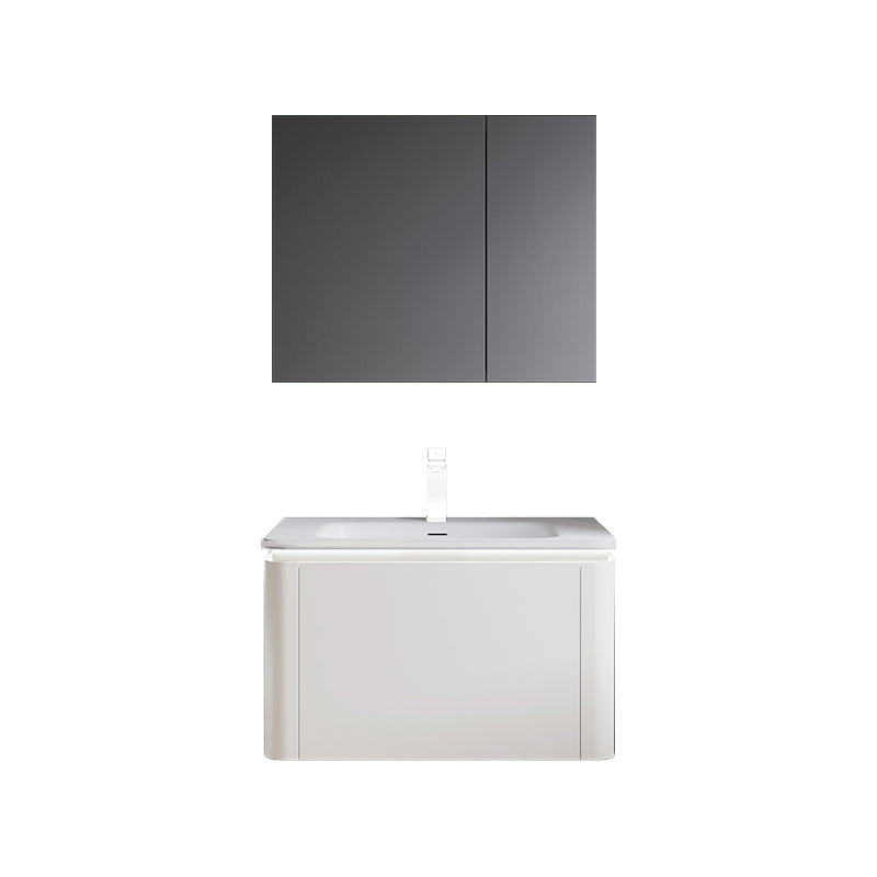 Wood Frame Vanity Rectangular Single Sink Mirror Wall-Mounted White Bathroom Vanity