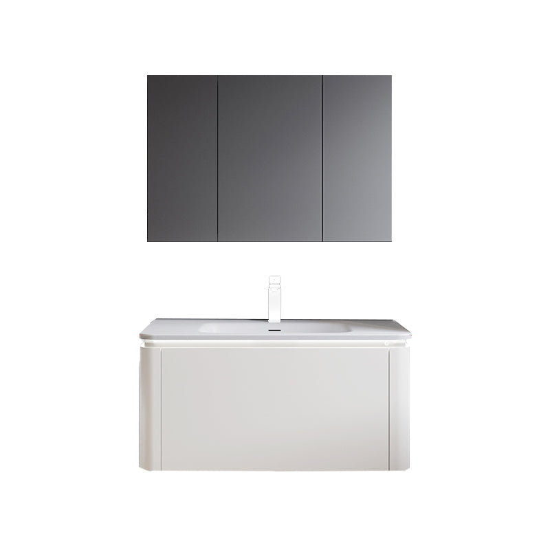 Wood Frame Vanity Rectangular Single Sink Mirror Wall-Mounted White Bathroom Vanity