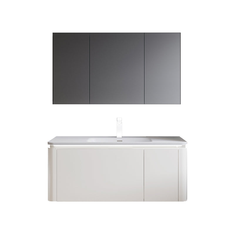 Wood Frame Vanity Rectangular Single Sink Mirror Wall-Mounted White Bathroom Vanity