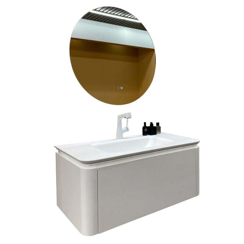 Wood Frame Vanity Rectangular Single Sink Mirror Wall-Mounted White Bathroom Vanity