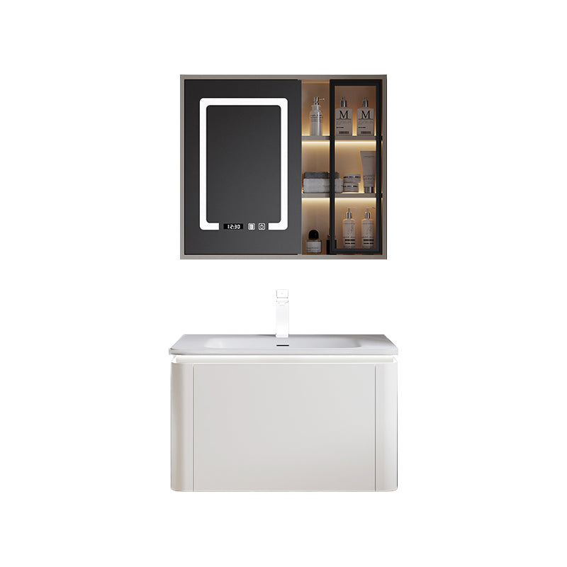 Wood Frame Vanity Rectangular Single Sink Mirror Wall-Mounted White Bathroom Vanity