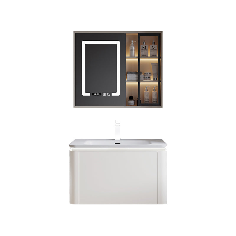 Wood Frame Vanity Rectangular Single Sink Mirror Wall-Mounted White Bathroom Vanity