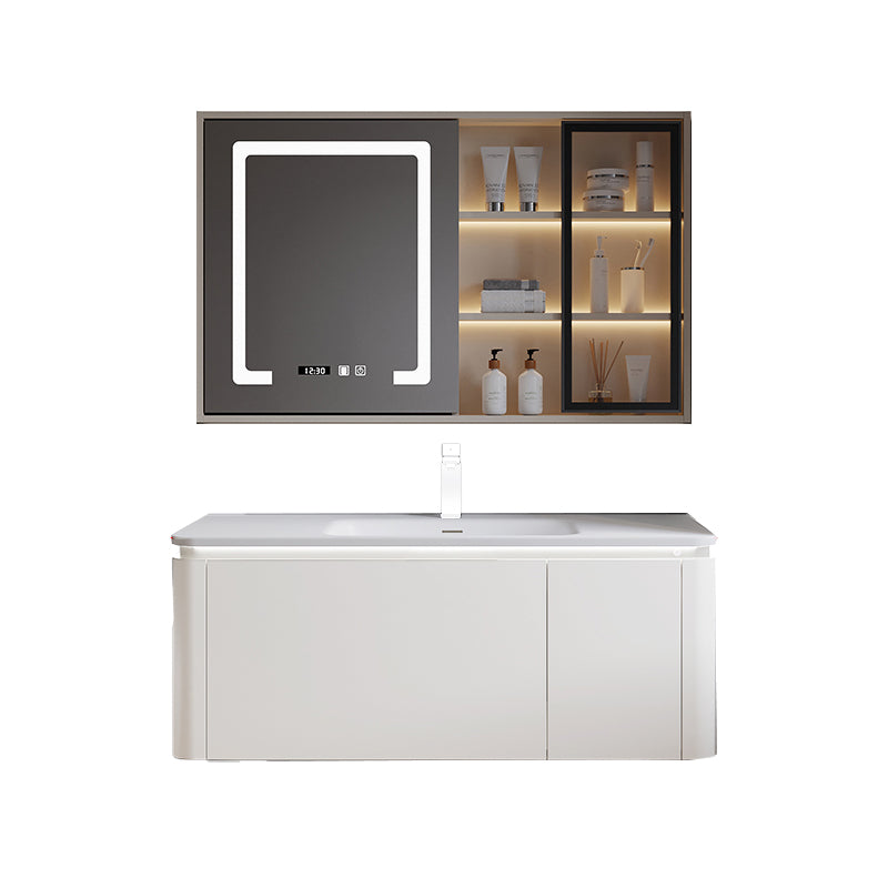 Wood Frame Vanity Rectangular Single Sink Mirror Wall-Mounted White Bathroom Vanity