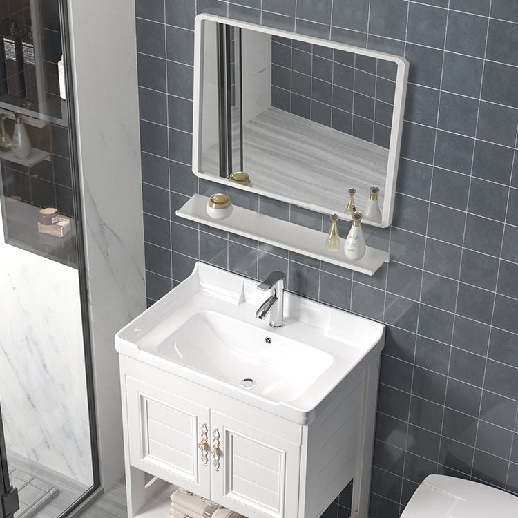 Freestanding Vanity White Shelving Included Rectangular Single Sink Vanity with Mirror