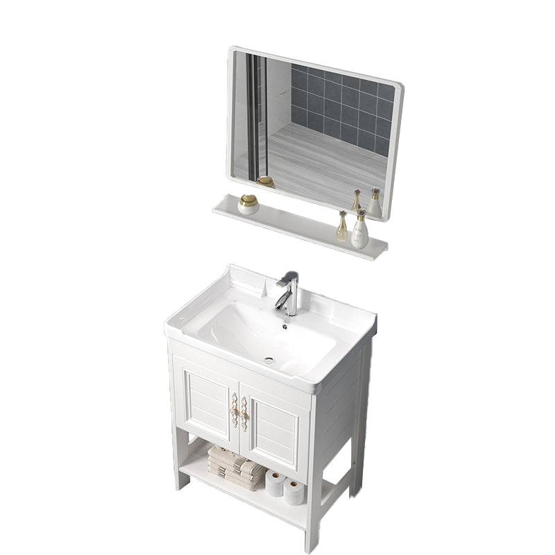 Freestanding Vanity White Shelving Included Rectangular Single Sink Vanity with Mirror