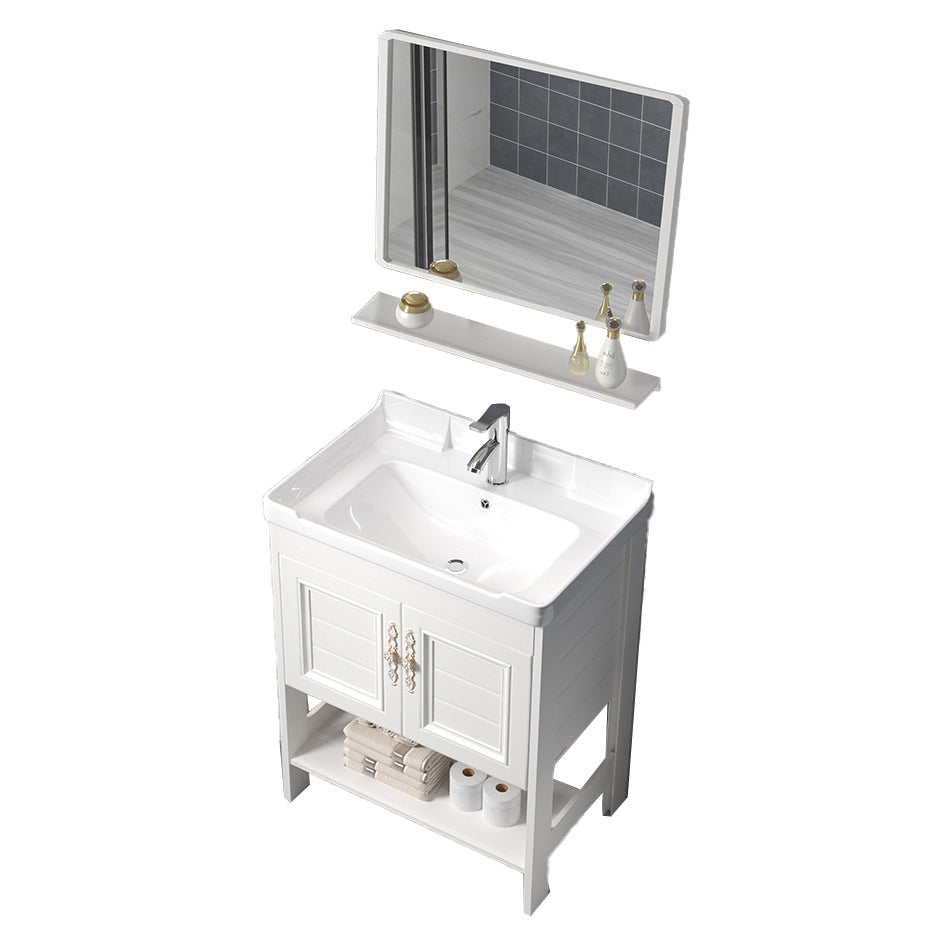 Freestanding Vanity White Shelving Included Rectangular Single Sink Vanity with Mirror