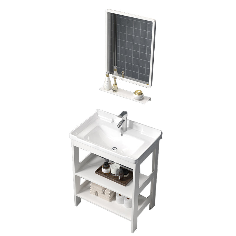 Freestanding Vanity White Shelving Included Rectangular Single Sink Vanity with Mirror