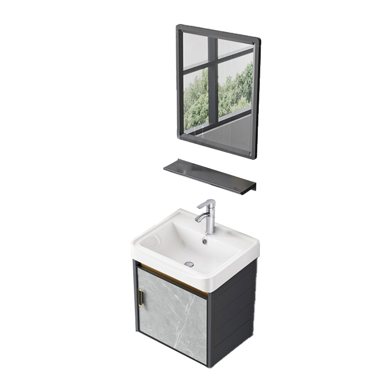 Single Sink Vanity Rectangular Modern Wall Mount Mirror Bathroom Vanity with 2 Doors