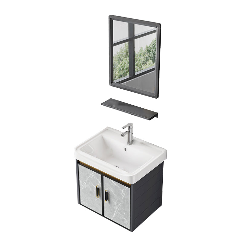 Single Sink Vanity Rectangular Modern Wall Mount Mirror Bathroom Vanity with 2 Doors