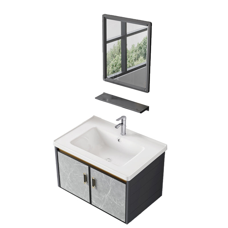 Single Sink Vanity Rectangular Modern Wall Mount Mirror Bathroom Vanity with 2 Doors