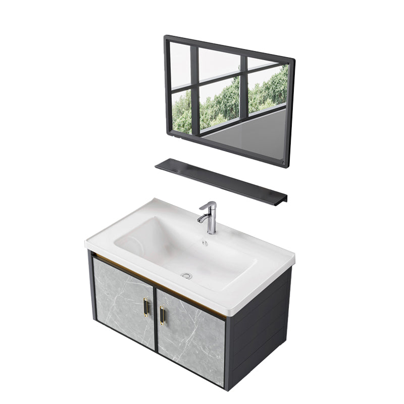 Single Sink Vanity Rectangular Modern Wall Mount Mirror Bathroom Vanity with 2 Doors