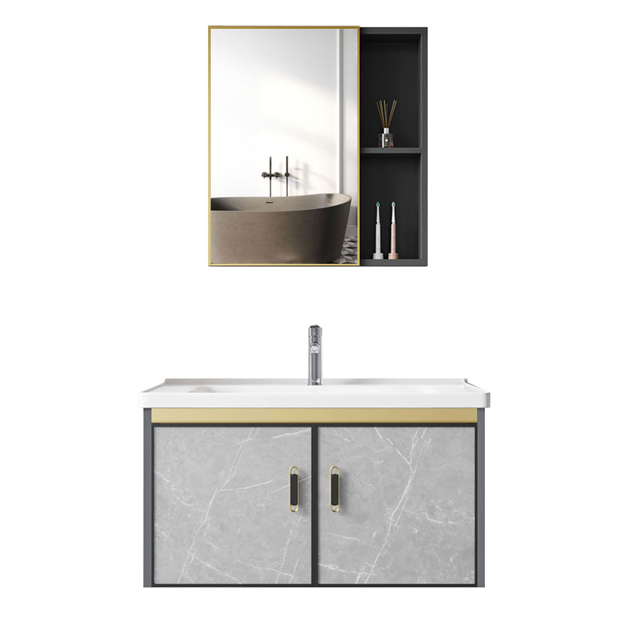 Single Sink Vanity Rectangular Modern Wall Mount Mirror Bathroom Vanity with 2 Doors