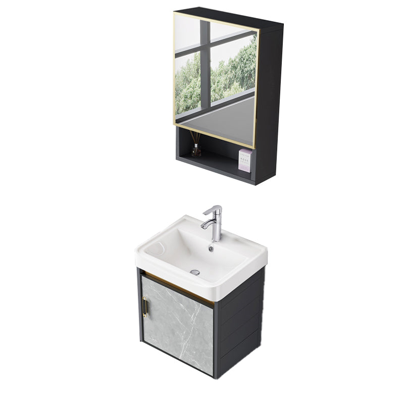 Single Sink Vanity Rectangular Modern Wall Mount Mirror Bathroom Vanity with 2 Doors