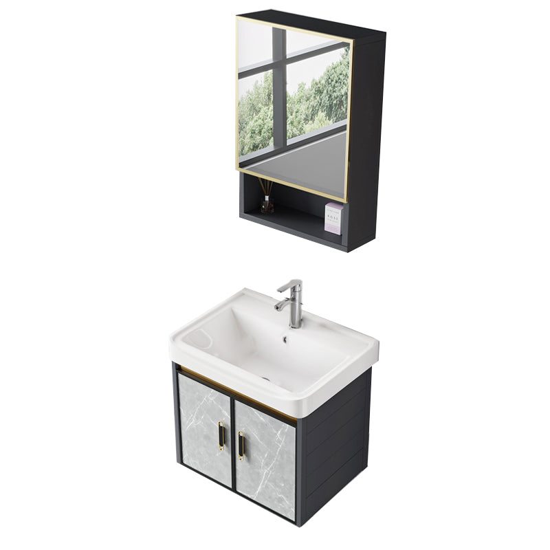 Single Sink Vanity Rectangular Modern Wall Mount Mirror Bathroom Vanity with 2 Doors