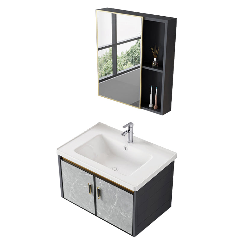 Single Sink Vanity Rectangular Modern Wall Mount Mirror Bathroom Vanity with 2 Doors