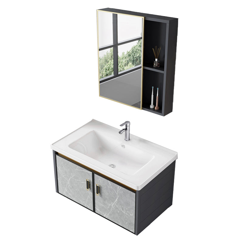 Single Sink Vanity Rectangular Modern Wall Mount Mirror Bathroom Vanity with 2 Doors